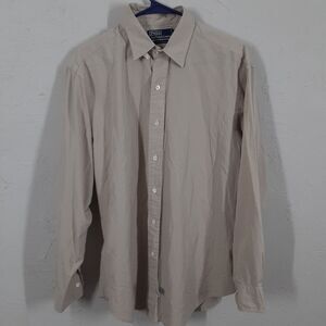 Polo Ralph Lauren Mens 16.5-34 Beige Long Sleeve Button Up Shirt 100% Cotton